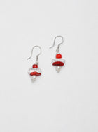 Crimson Overture · Red Coral, Clear Quartz Tooth & Pearl Earrings