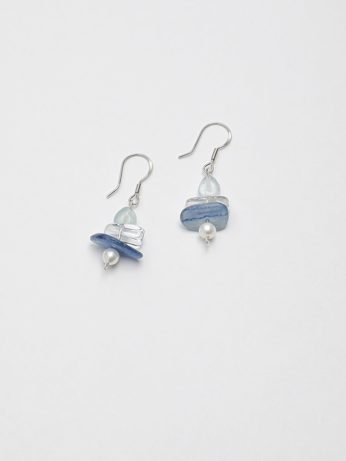 Azure Snow Shadow · Aquamarine, Kyanite, Clear Quartz & Pearl Earrings