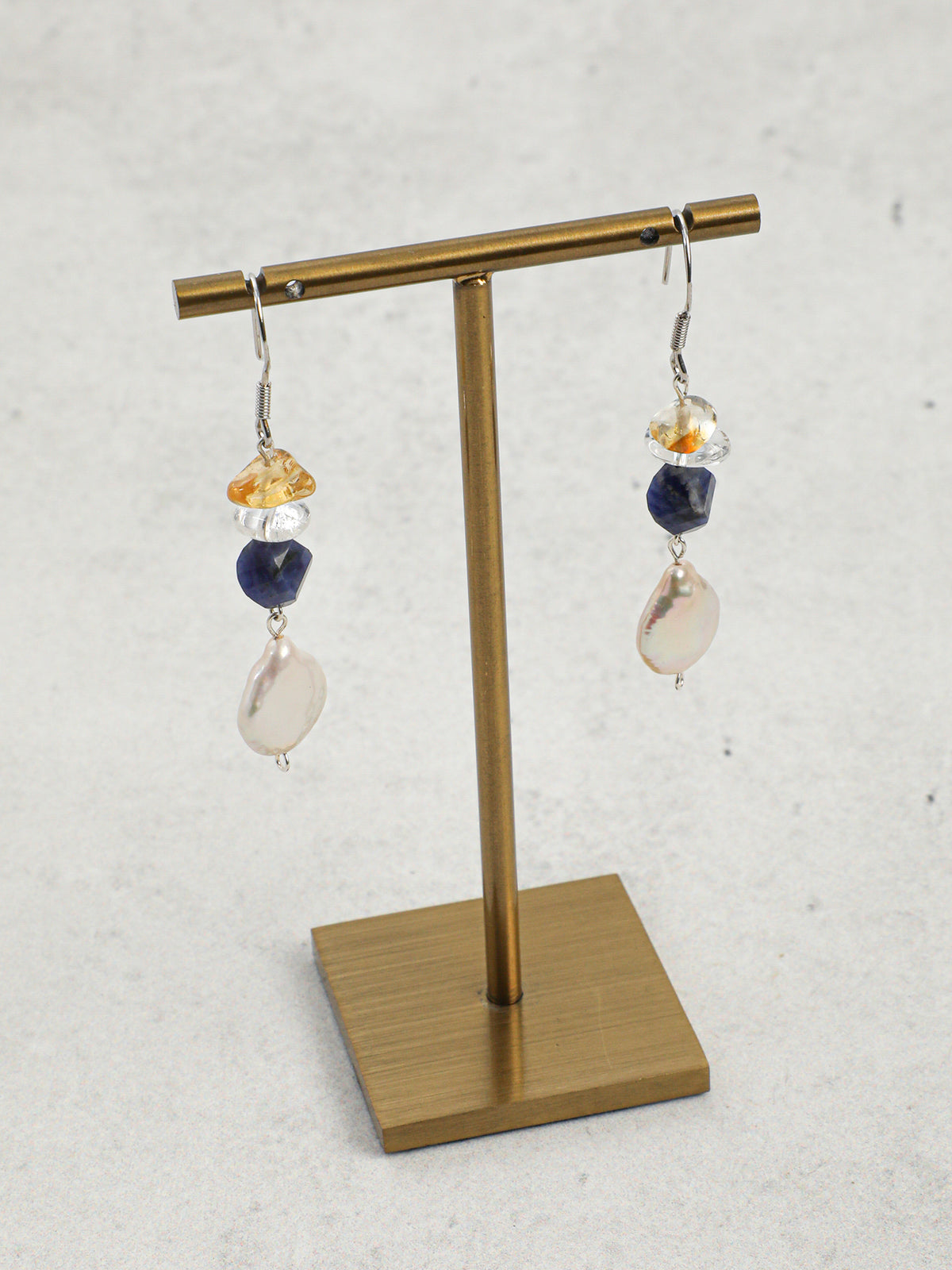 Water Shadow · Citrine, Sodalite, Quartz & Baroque Pearl Earrings