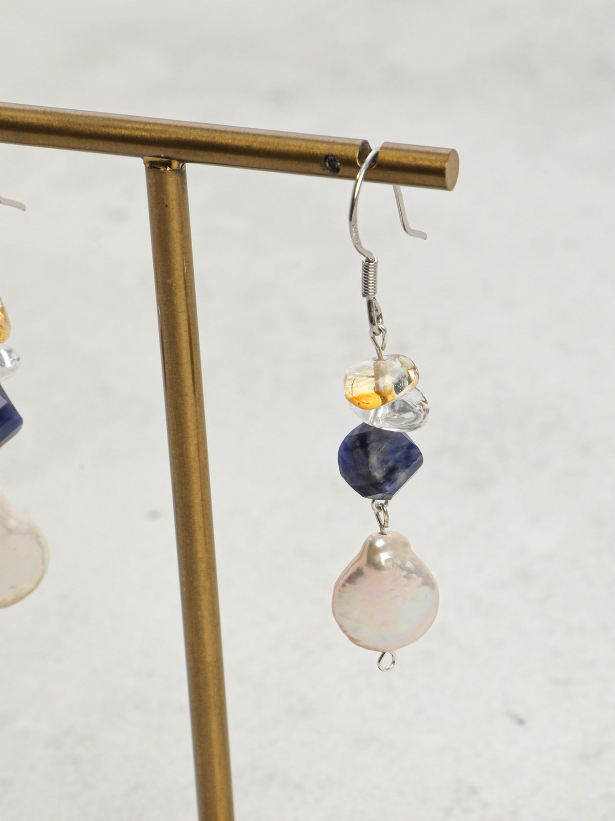 Water Shadow · Citrine, Sodalite, Quartz & Baroque Pearl Earrings