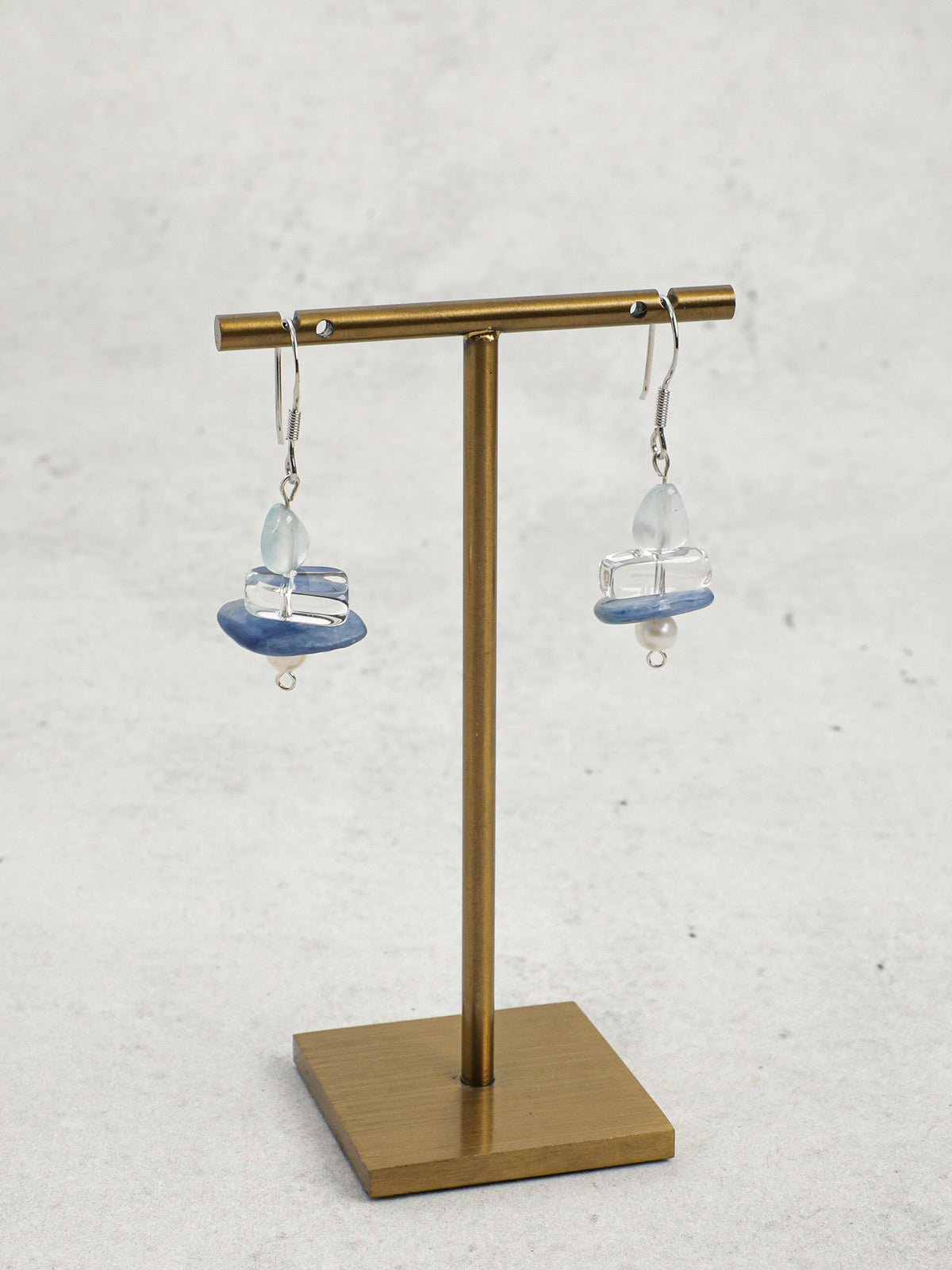 Azure Snow Shadow · Aquamarine, Kyanite, Clear Quartz & Pearl Earrings