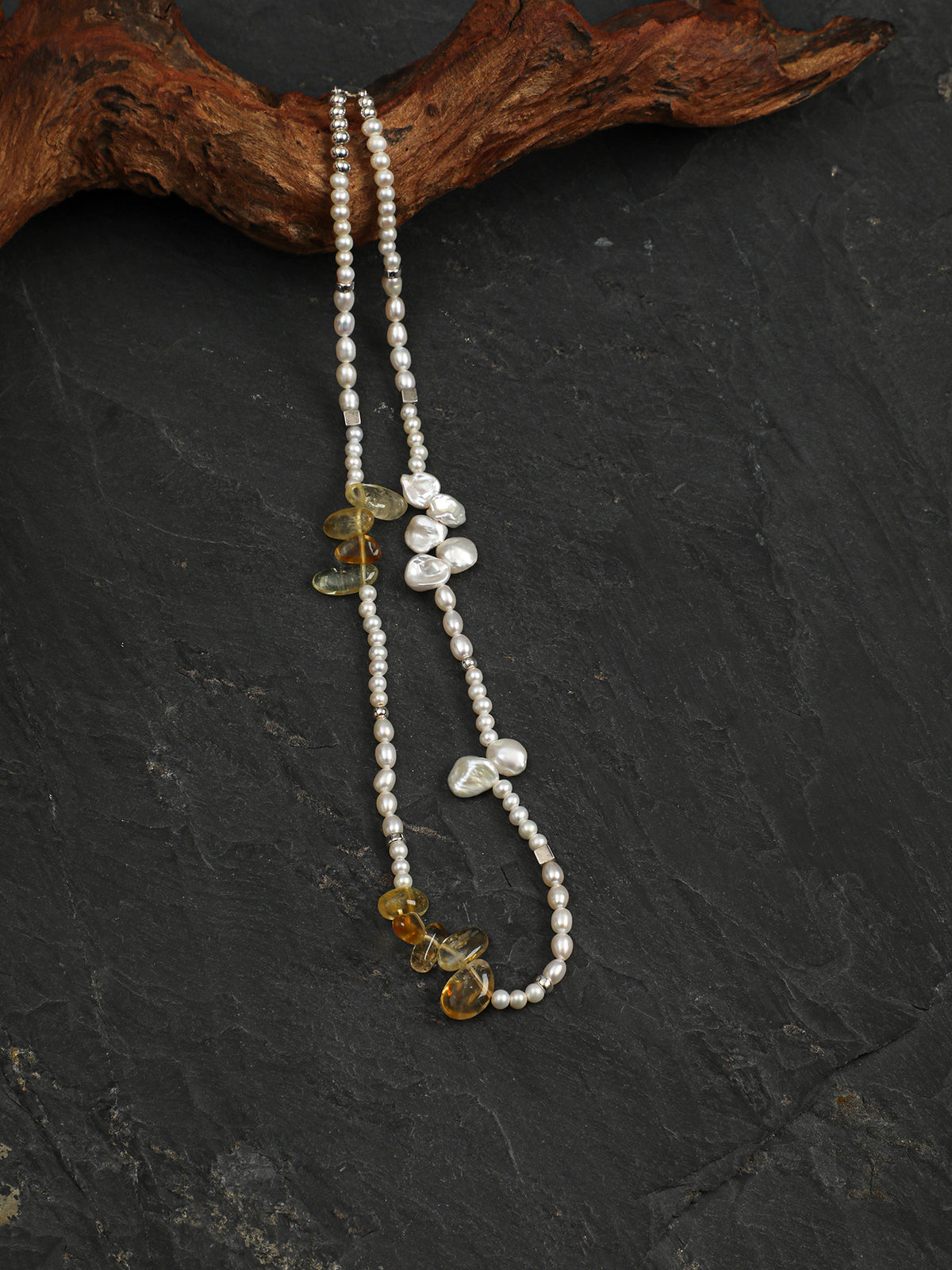 Warm Breeze · Citrine Tusk & Petal Pearl Necklace