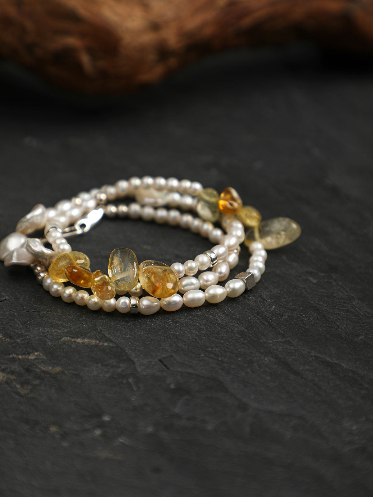 Warm Breeze · Citrine Tusk & Petal Pearl Necklace