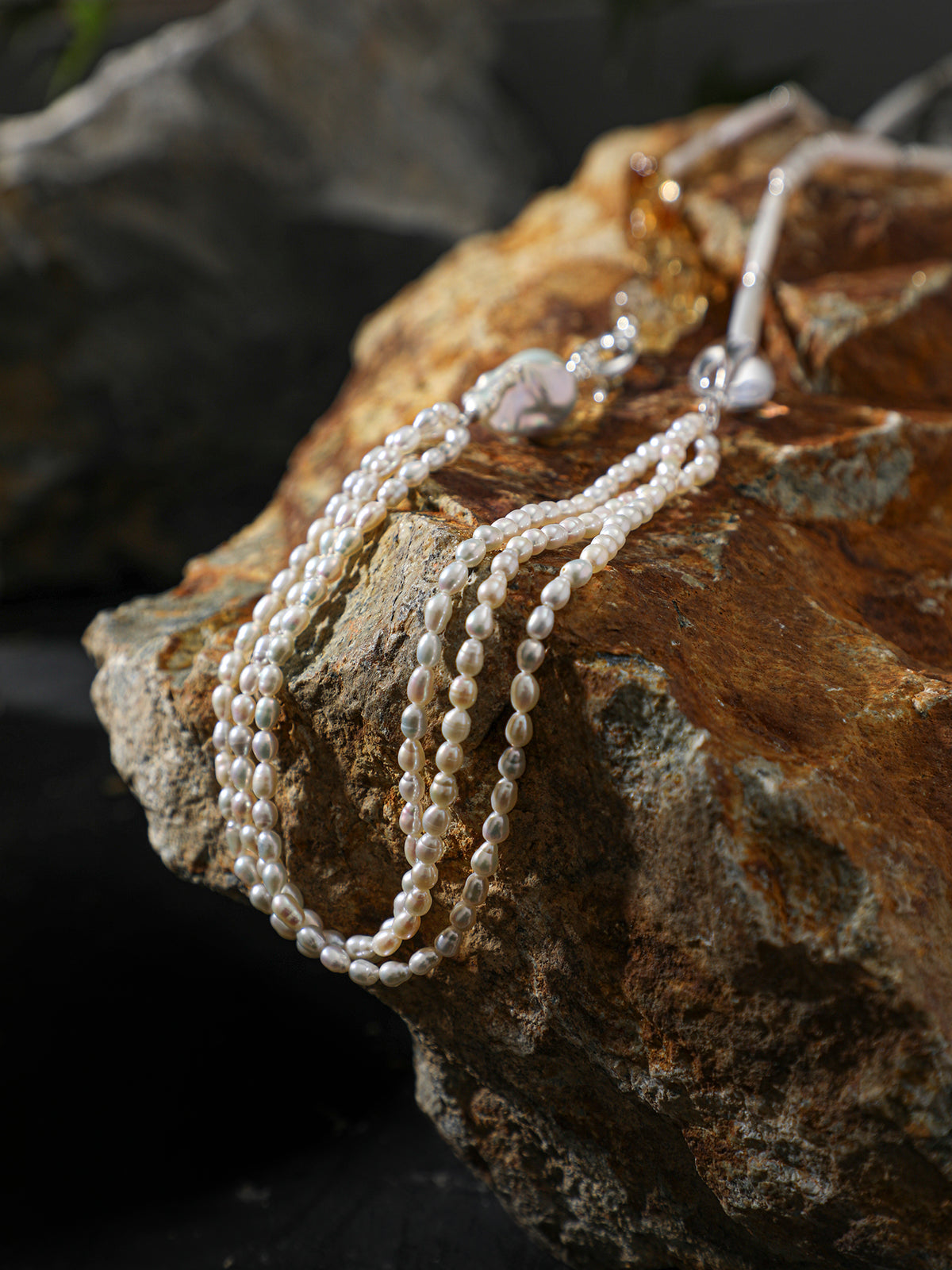 Luminous Flow · Citrine & Organic Pearl Long Necklace