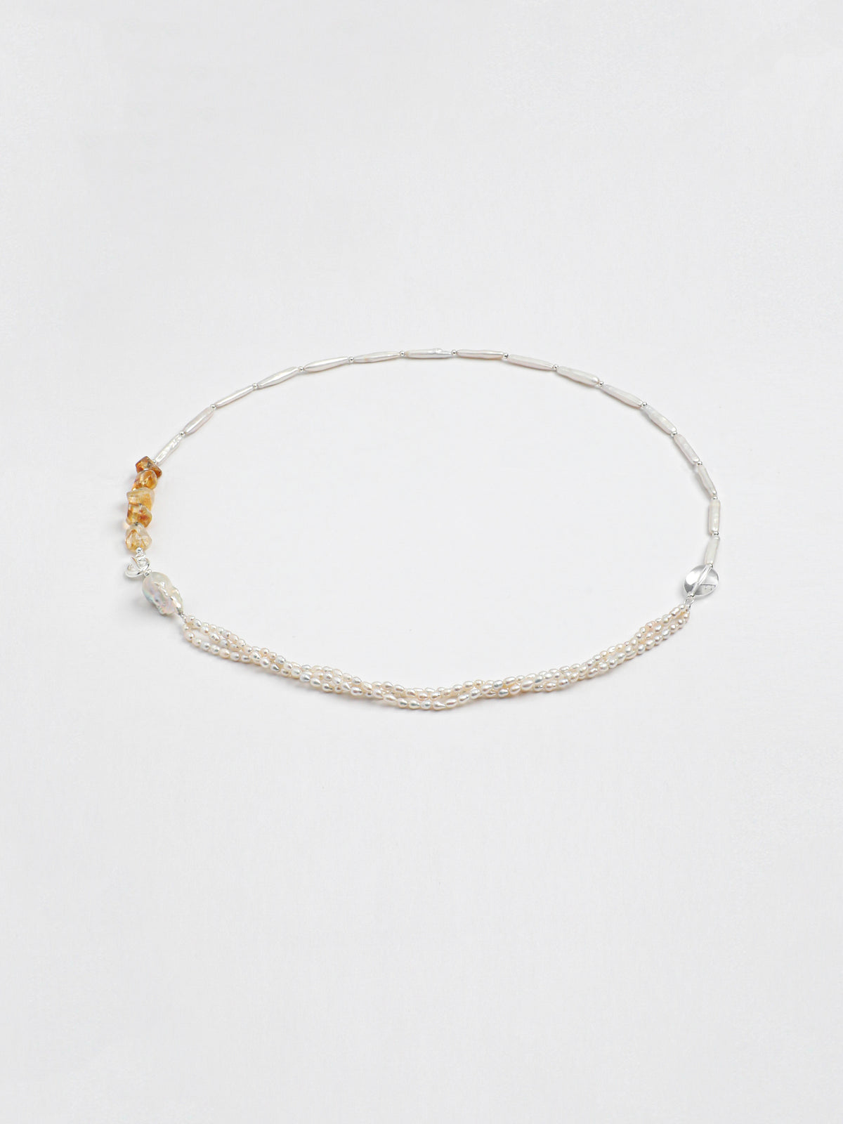 Luminous Flow · Citrine & Organic Pearl Long Necklace
