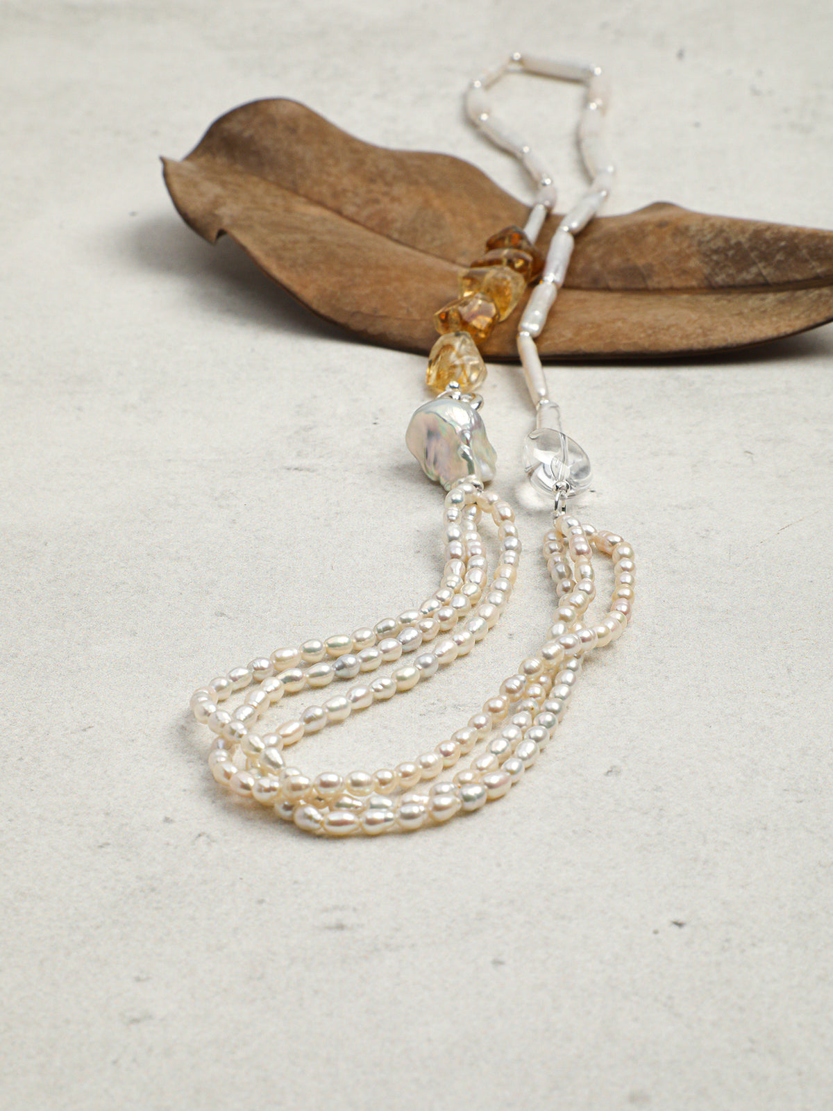 Luminous Flow · Citrine & Organic Pearl Long Necklace