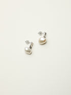 Lunar Glow · Textured Silver & Baroque Pearl Stud Earrings