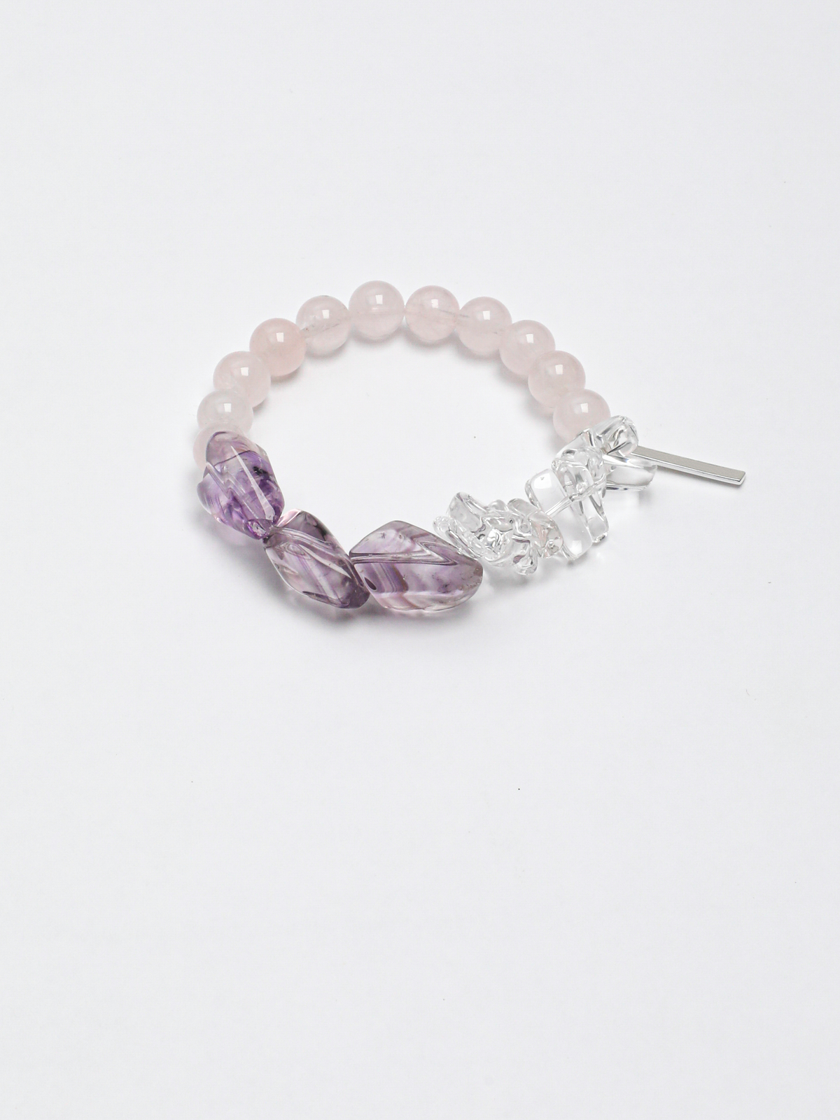 Blush Mist · Amethyst, Rose Quartz & Tooth Quartz Bracelet