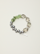 Verdant Ripple · Green Quartz, Prehnite & Grey Pearl Bracelet