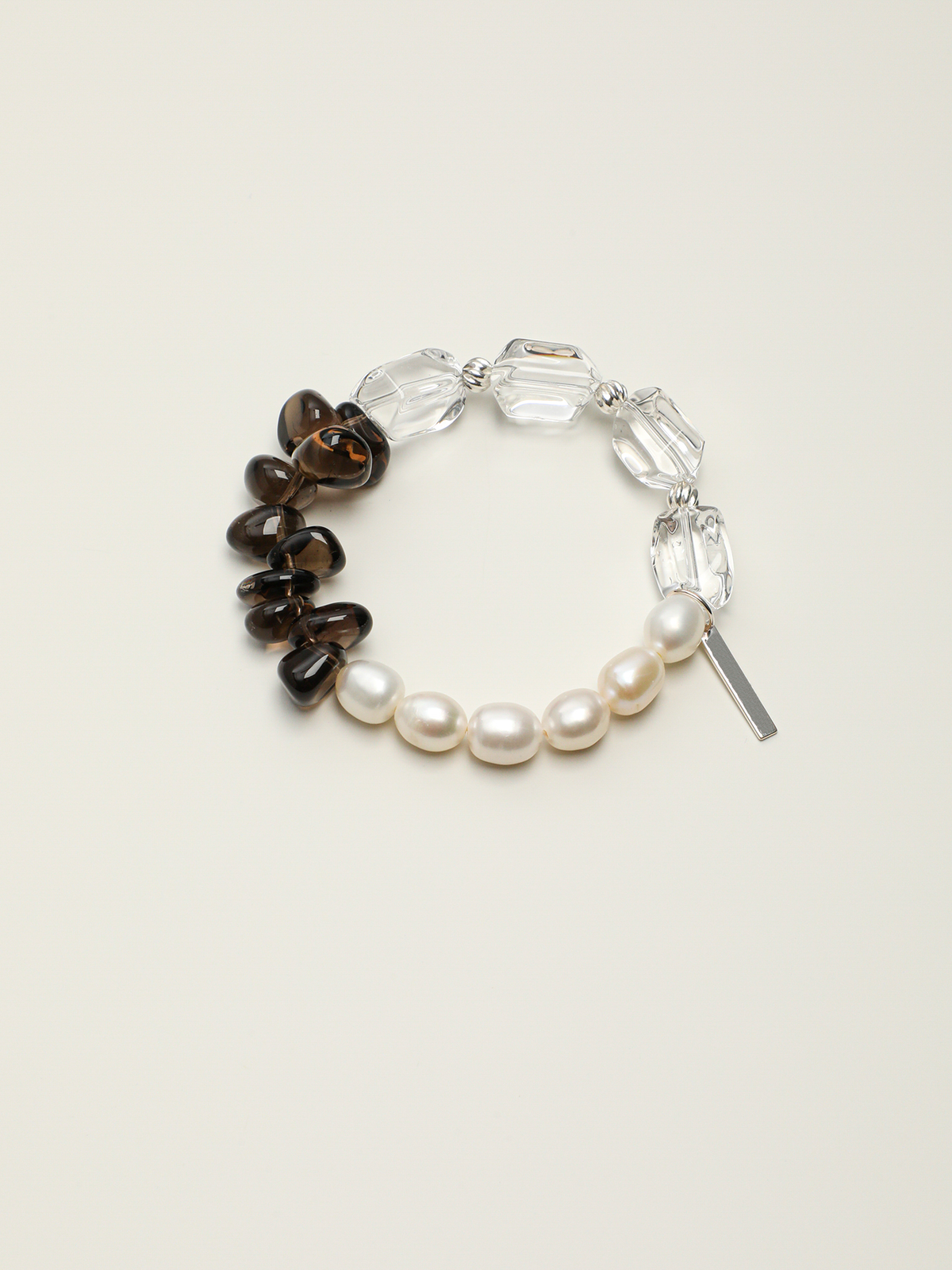 Moon Ripple · Double-Terminated Quartz, Smoky Quartz & Pearl Bracelet