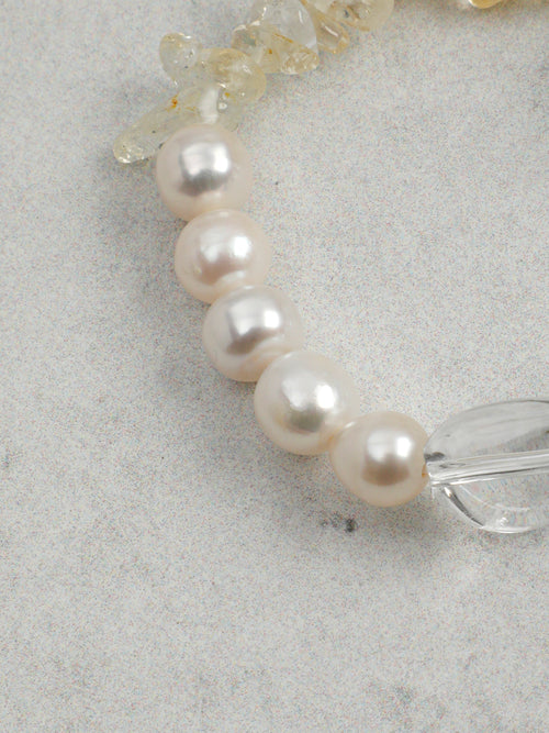 Amber Moon · Clear Quartz, Citrine & Pearl Bracelet
