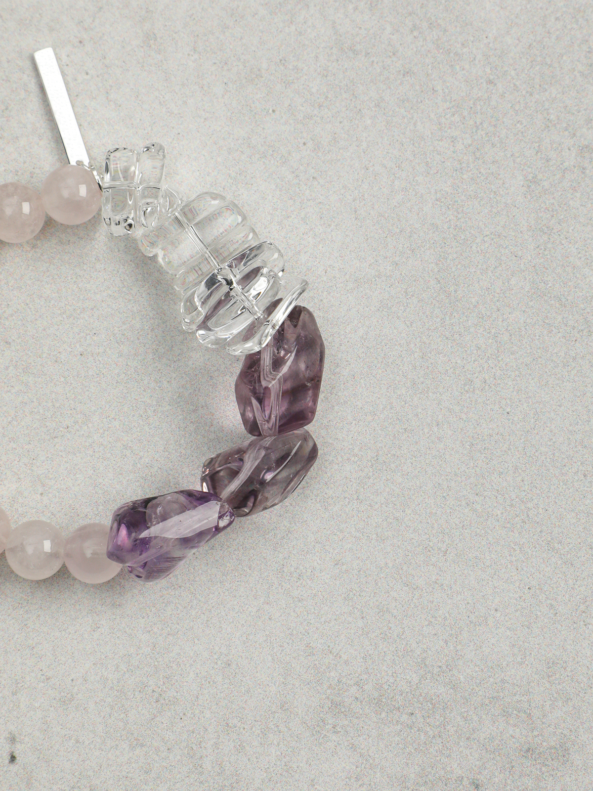 Blush Mist · Amethyst, Rose Quartz & Tooth Quartz Bracelet