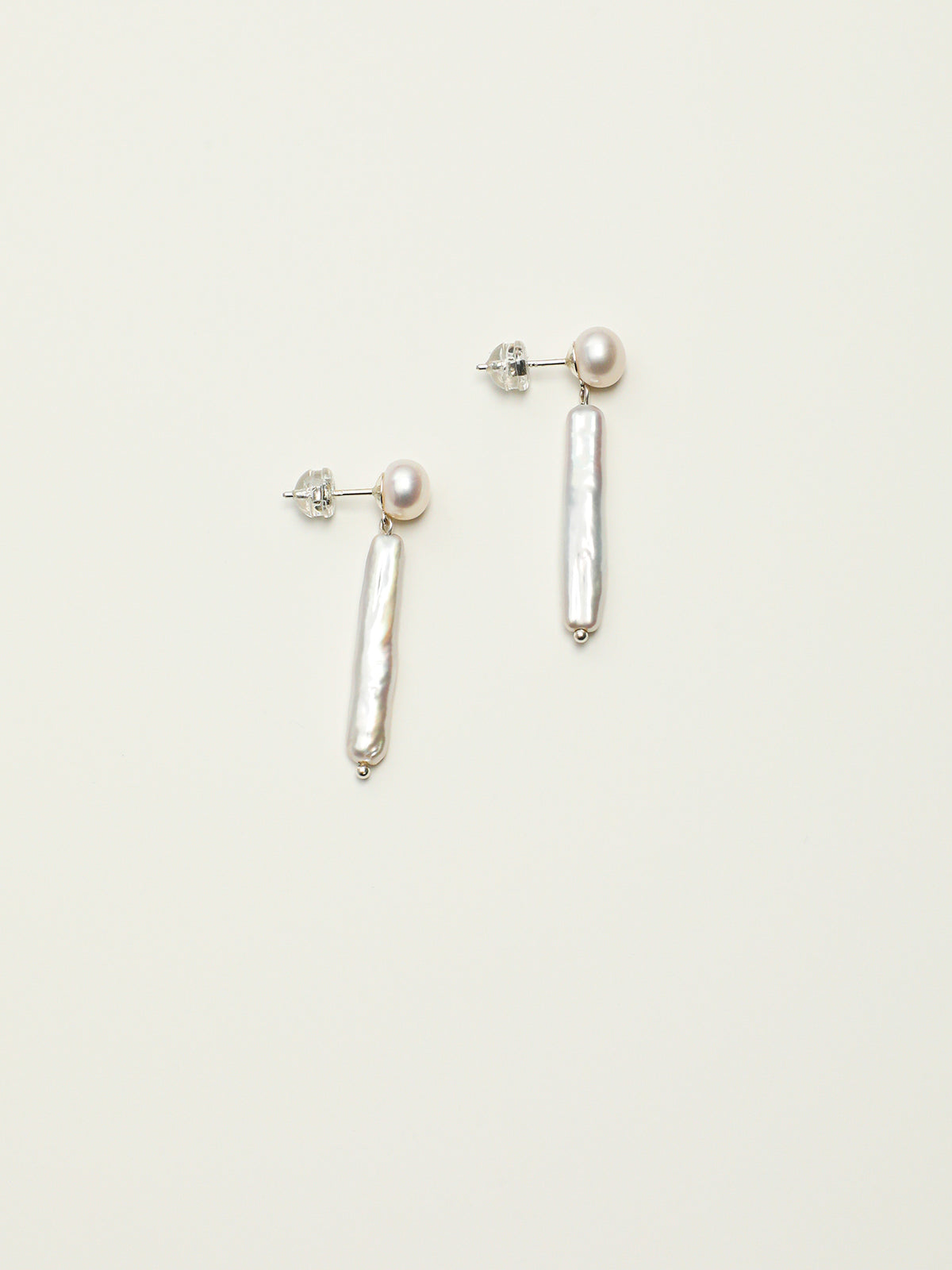 Moonlit Duo · 5A Button & Stick Pearl Drop Earrings