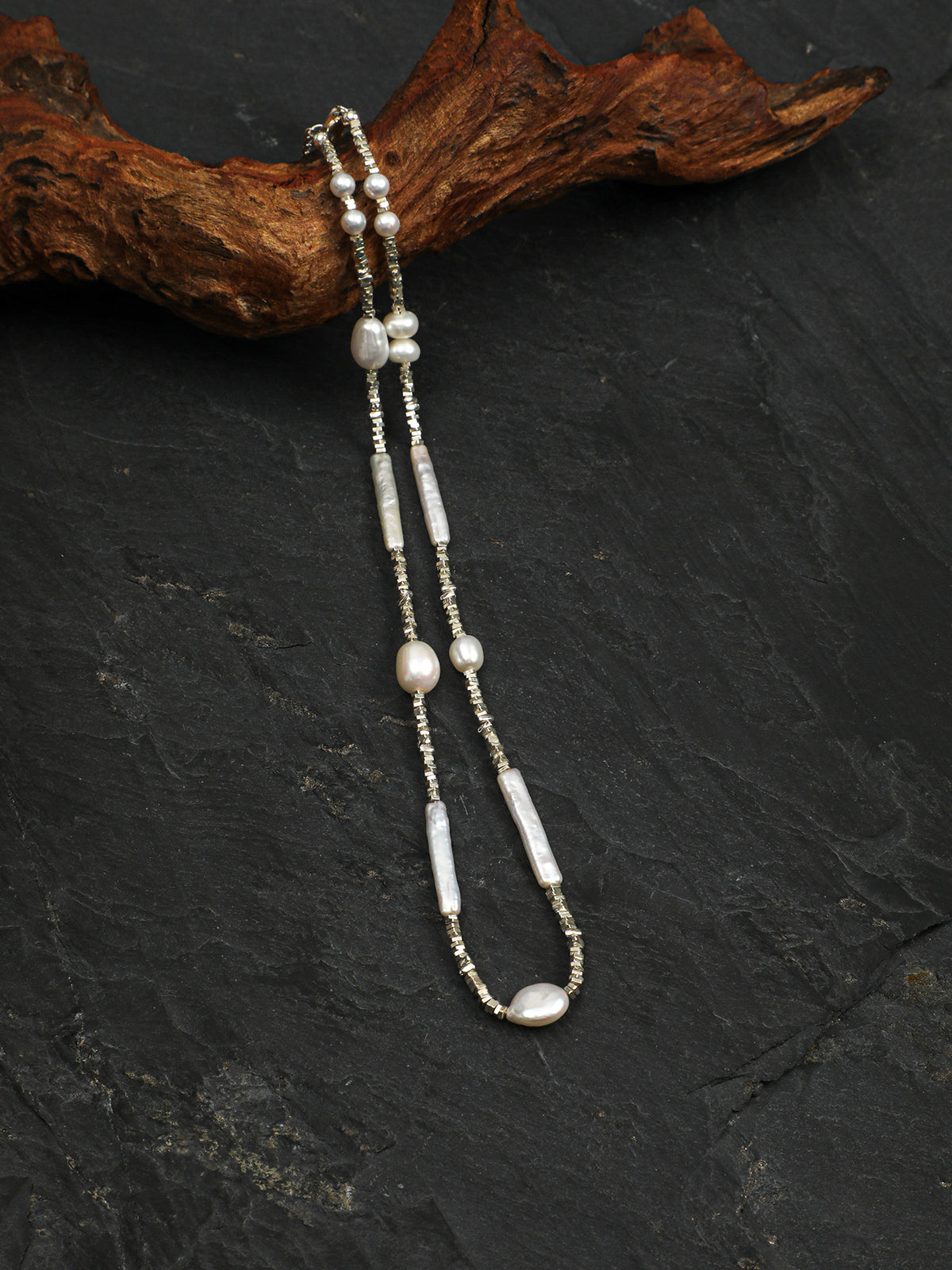 Pure Tide · Silver Nugget & Baroque Pearl Choker