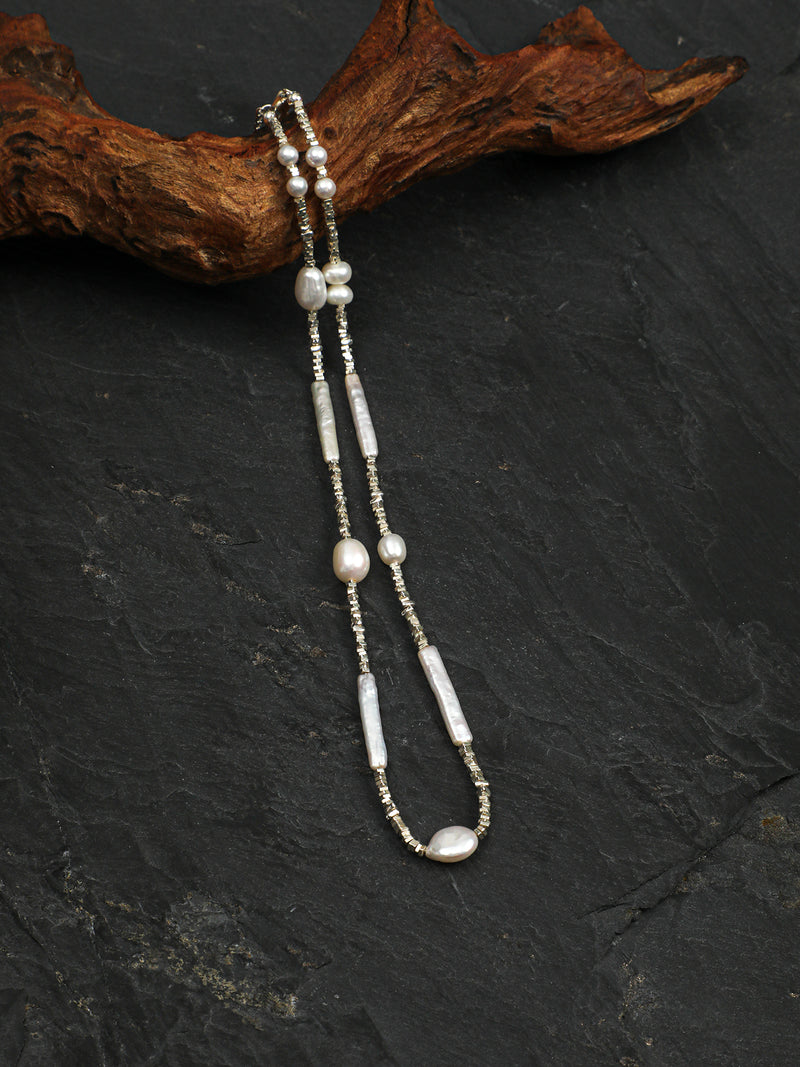 Pure Tide · Silver Nugget & Baroque Pearl Choker