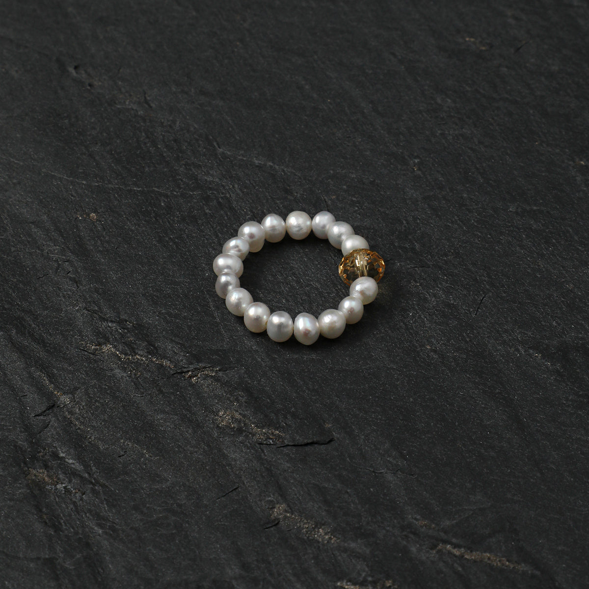 Gentle Moon · Honey Citrine & Seed Pearl Stretch Ring