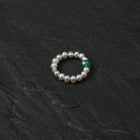 Gentle Moon · Emerald Agate Cube & Seed Pearl Stretch Ring