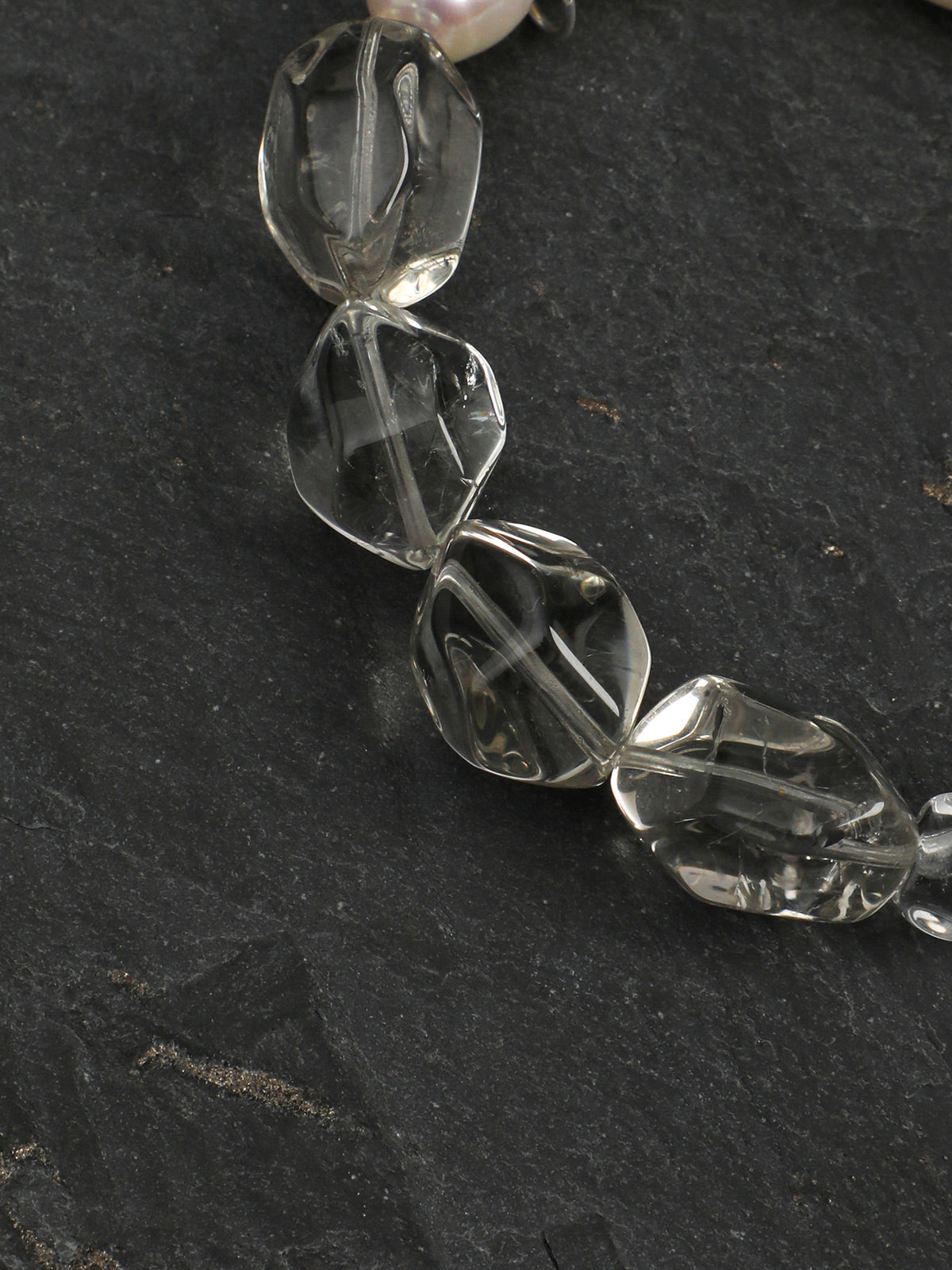 Snowy Verdant · Green Quartz, Clear Quartz & Pearl Bracelet