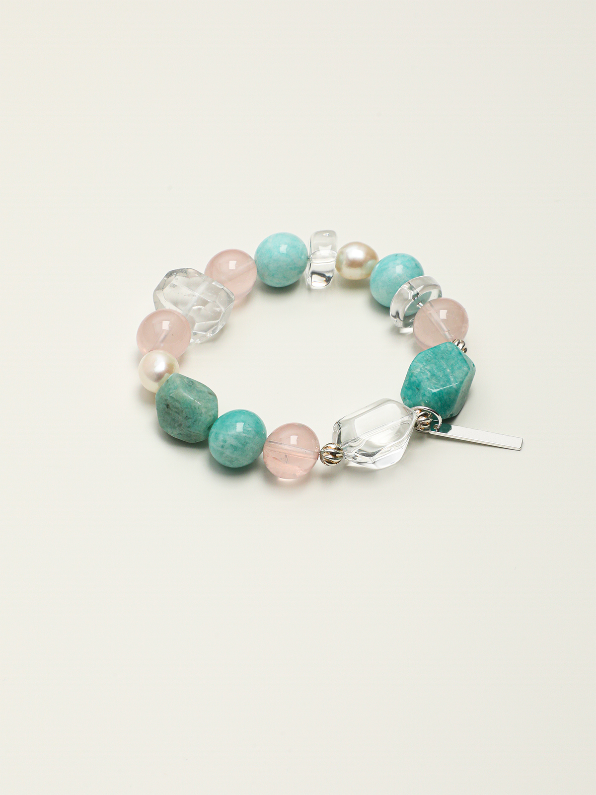 Cerulean Ripple · Amazonite, Rose Quartz & Clear Quartz Bracelet