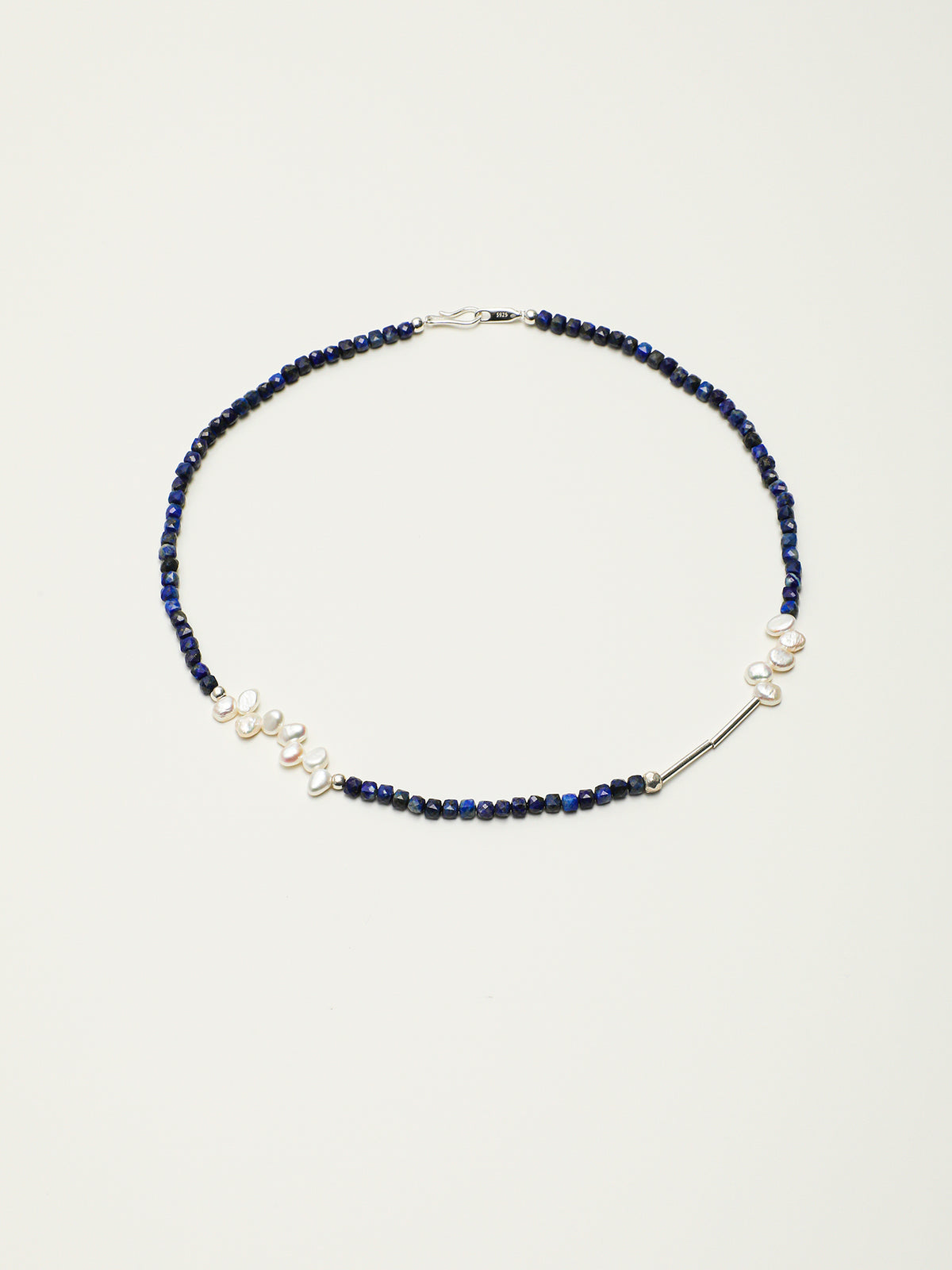 Starry Indigo · Lapis Cube & Off-Center Baroque Pearl Necklace