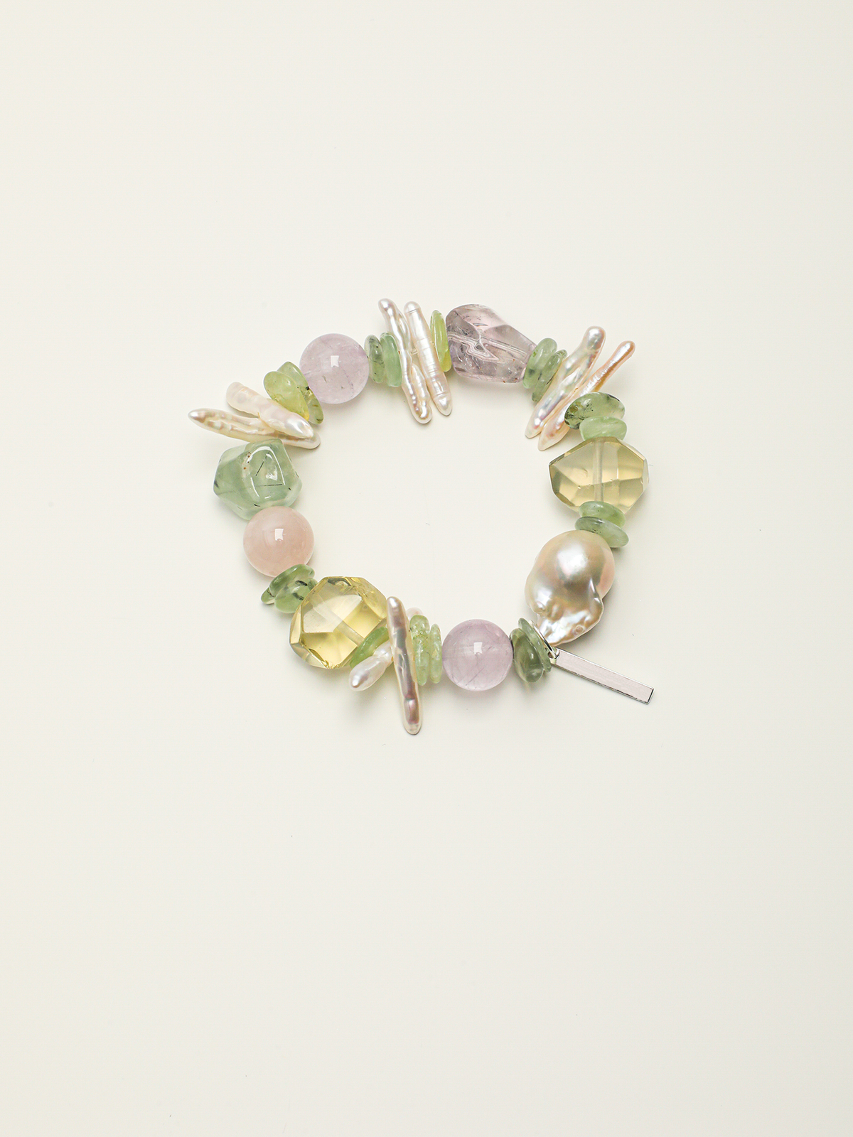 Verdant Illusion · Prehnite, Multi-Quartz & Baroque Pearl Bracelet