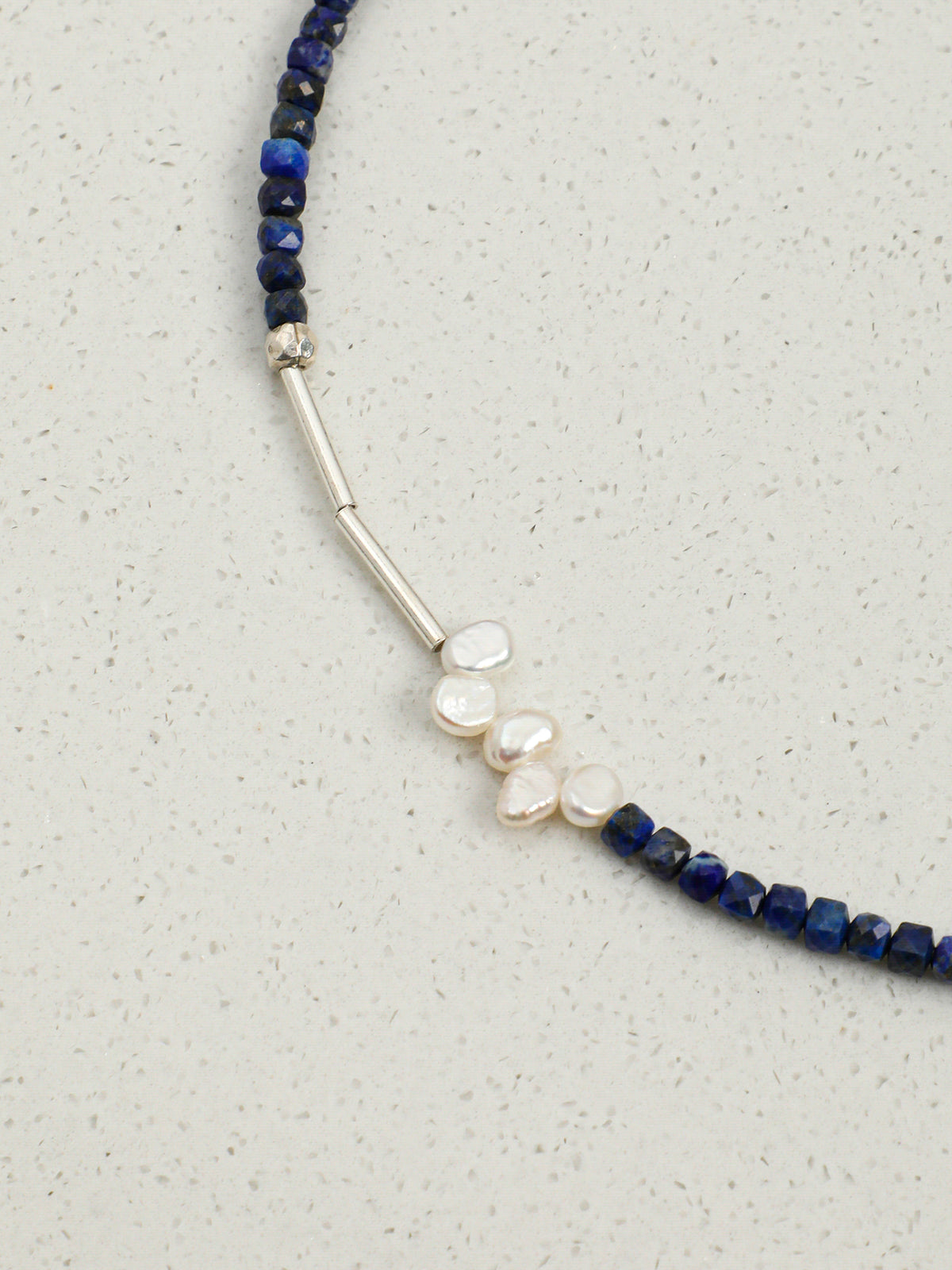 Starry Indigo · Lapis Cube & Off-Center Baroque Pearl Necklace