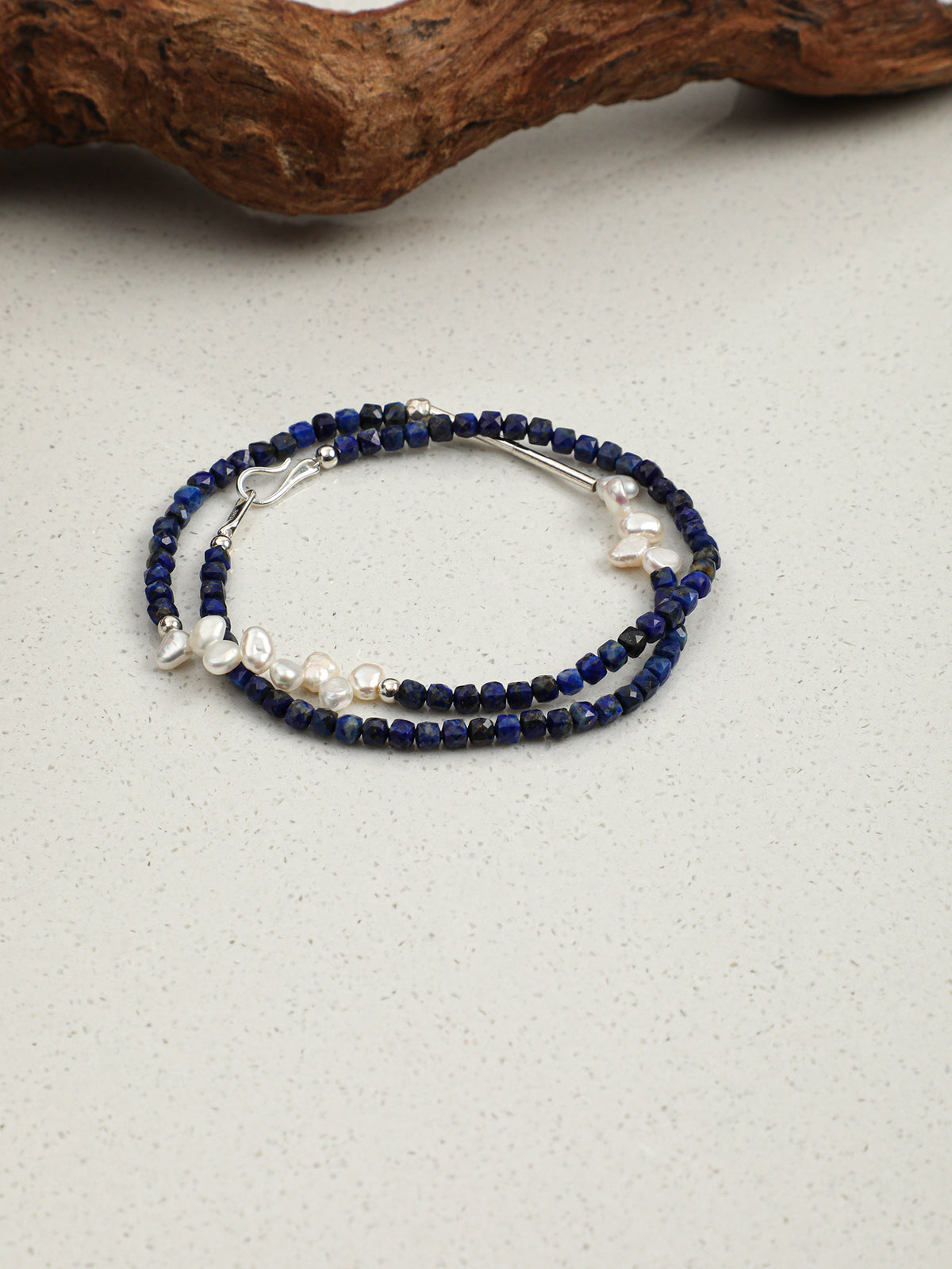 Starry Indigo · Lapis Cube & Off-Center Baroque Pearl Necklace