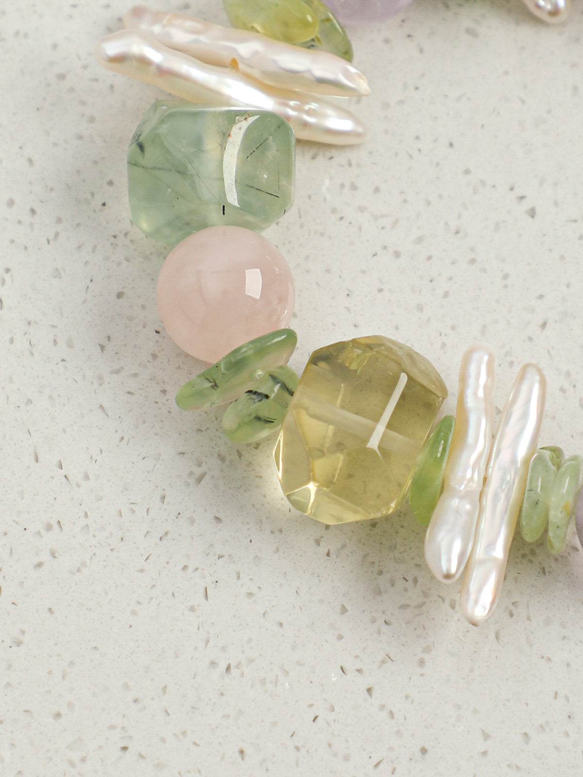 Verdant Illusion · Prehnite, Multi-Quartz & Baroque Pearl Bracelet