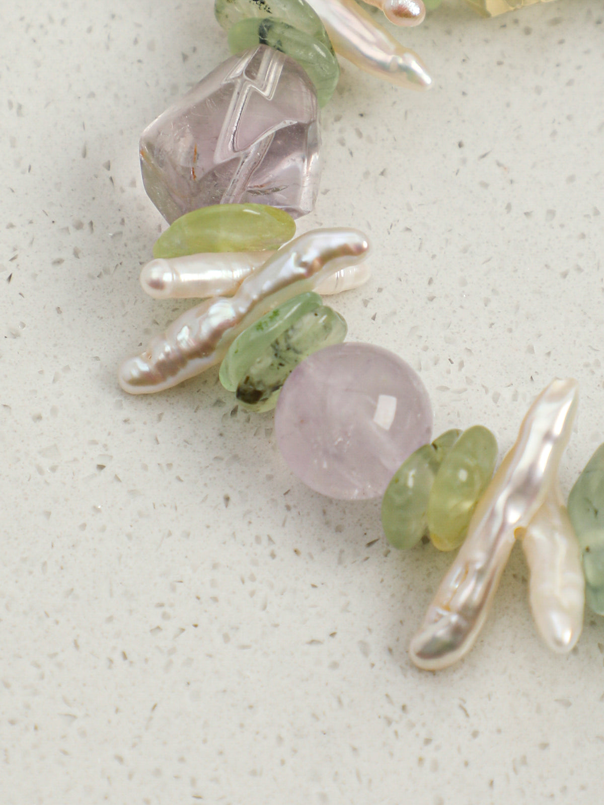 Verdant Illusion · Prehnite, Multi-Quartz & Baroque Pearl Bracelet