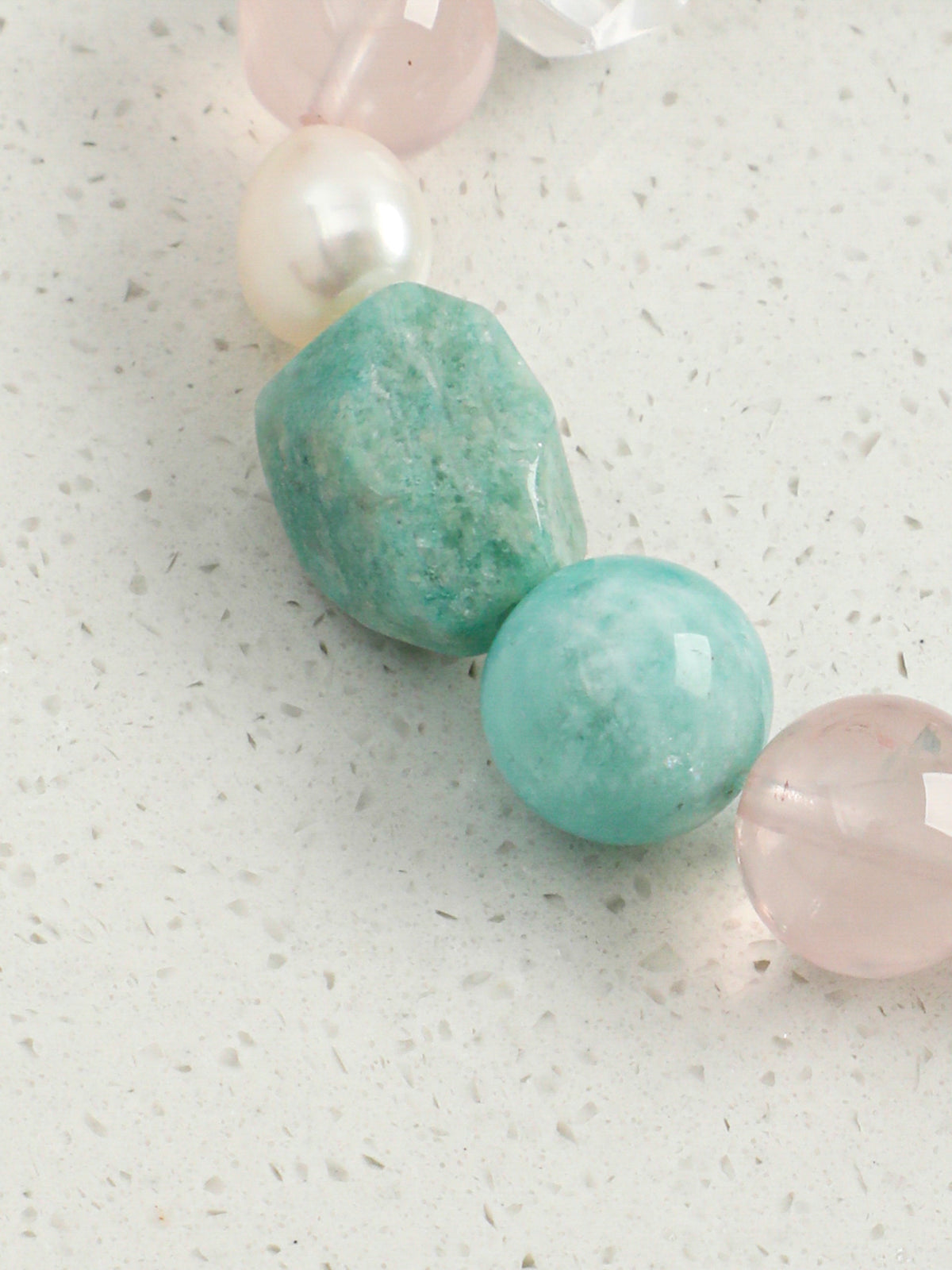 Cerulean Ripple · Amazonite, Rose Quartz & Clear Quartz Bracelet
