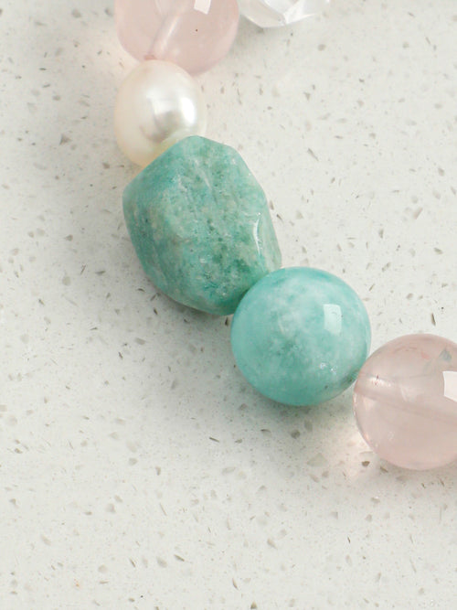 Cerulean Ripple · Amazonite, Rose Quartz & Clear Quartz Bracelet