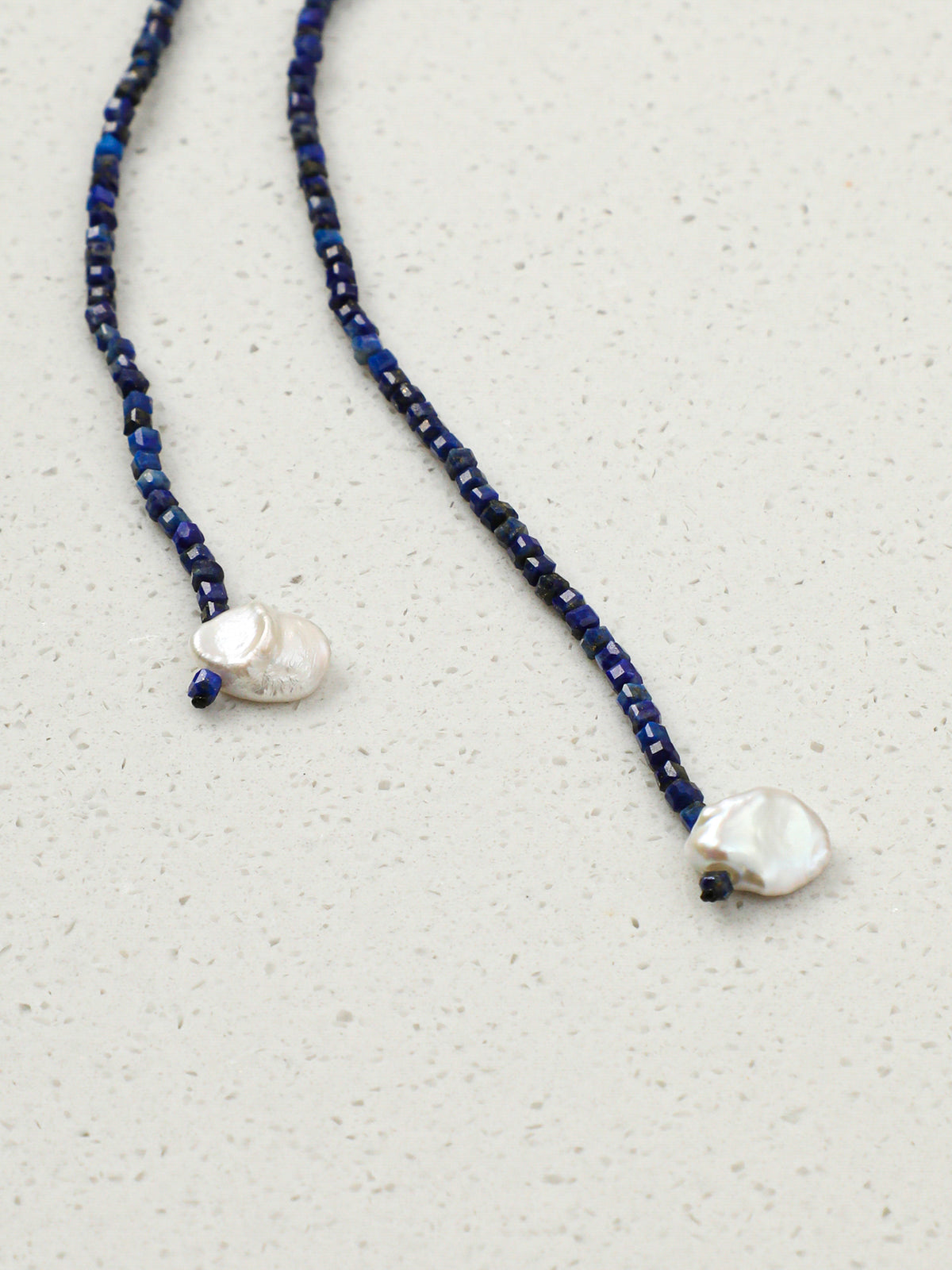 Starry Indigo · Lapis Cube & Petal Pearl Long Strand