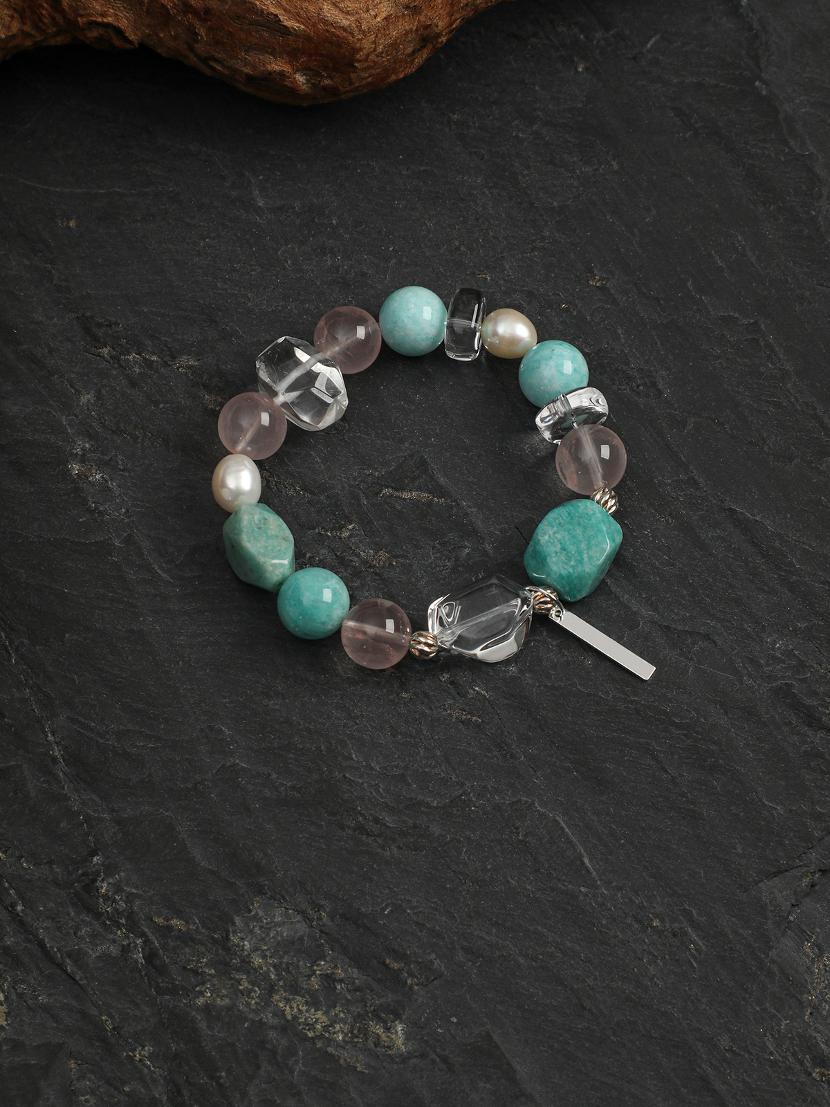 Cerulean Ripple · Amazonite, Rose Quartz & Clear Quartz Bracelet