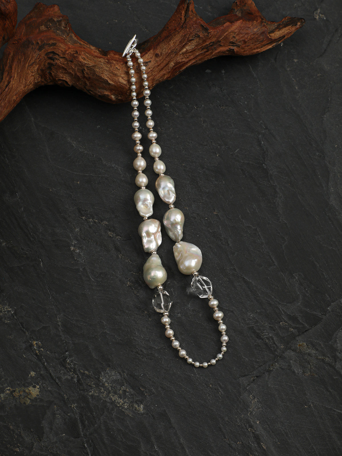 Frost Ripple · Clear Quartz & Statement Baroque Pearl Necklace