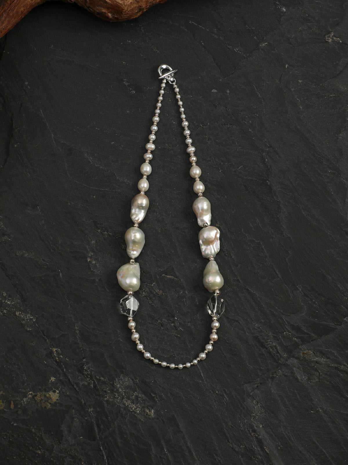 Frost Ripple · Clear Quartz & Statement Baroque Pearl Necklace