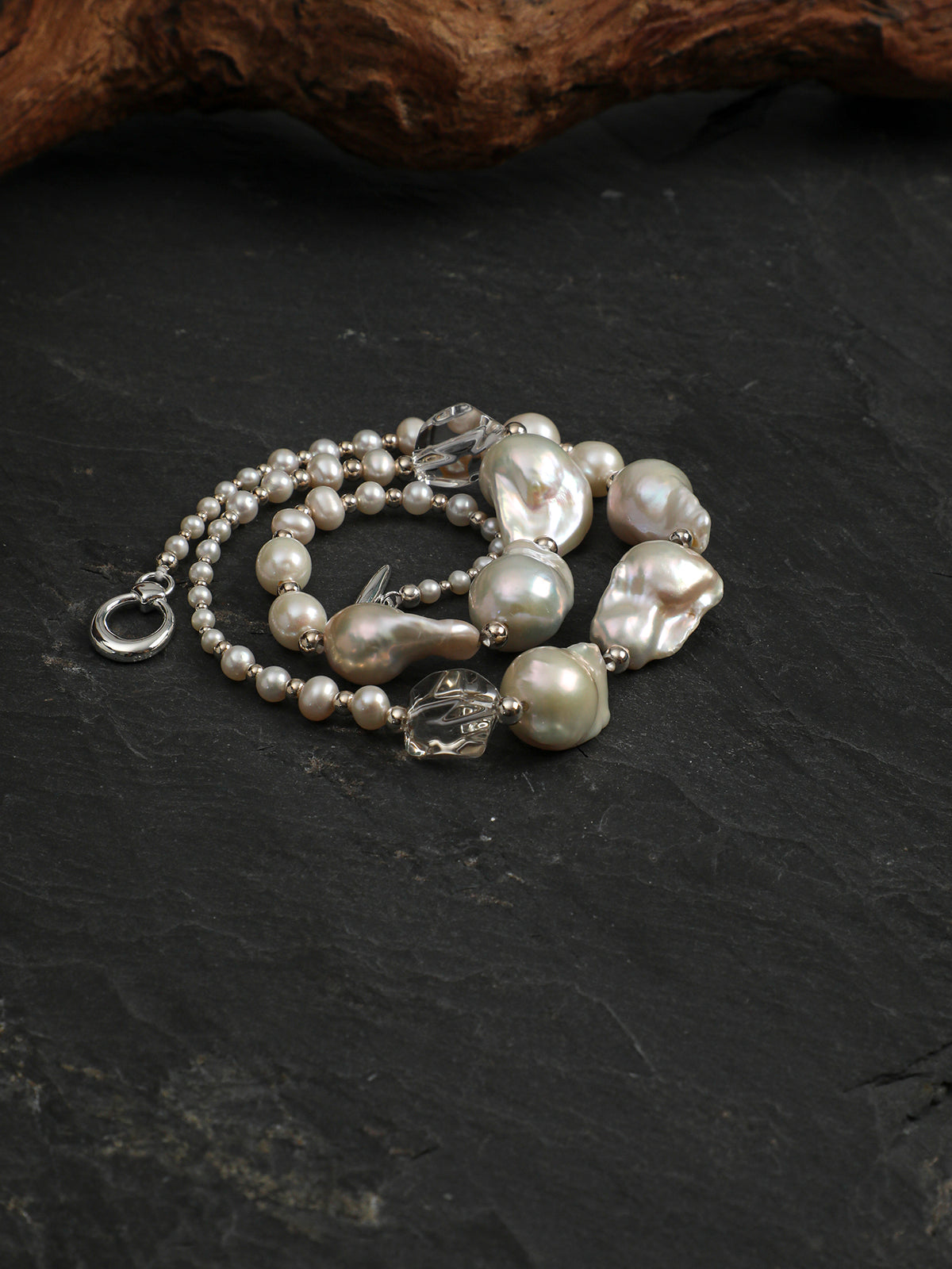 Frost Ripple · Clear Quartz & Statement Baroque Pearl Necklace