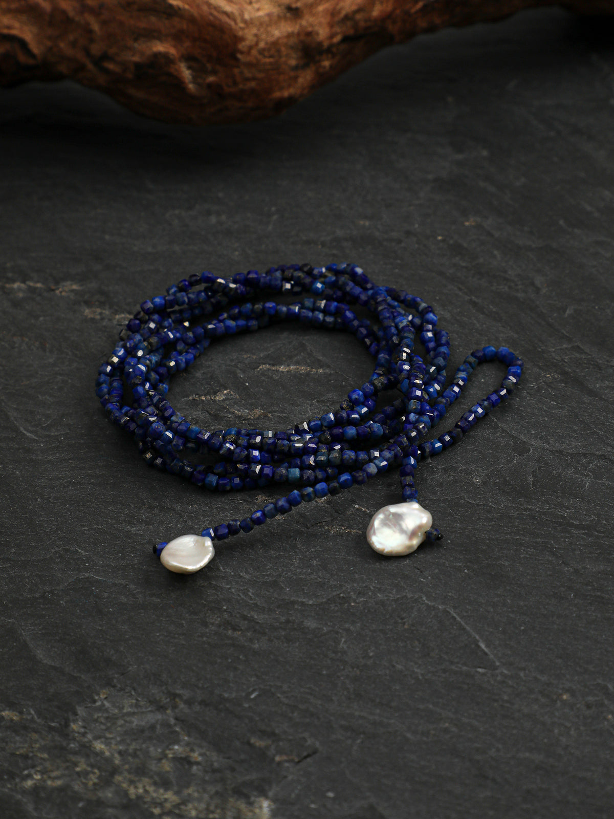Starry Indigo · Lapis Cube & Petal Pearl Long Strand