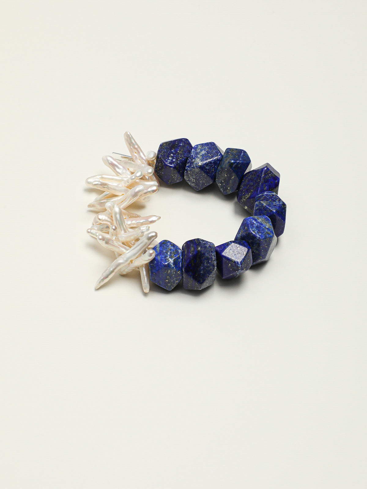 Celestial Bloom · Lapis Lazuli & Stick Baroque Pearl Bracelet