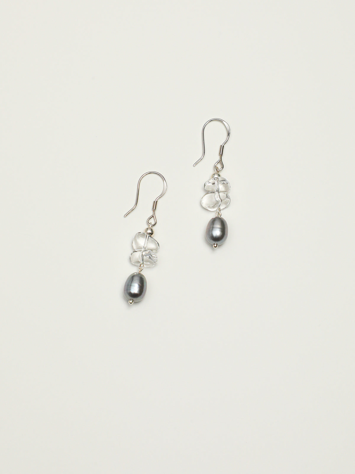 Crystal Mist · Clear Quartz & Grey Pearl Drop Earrings