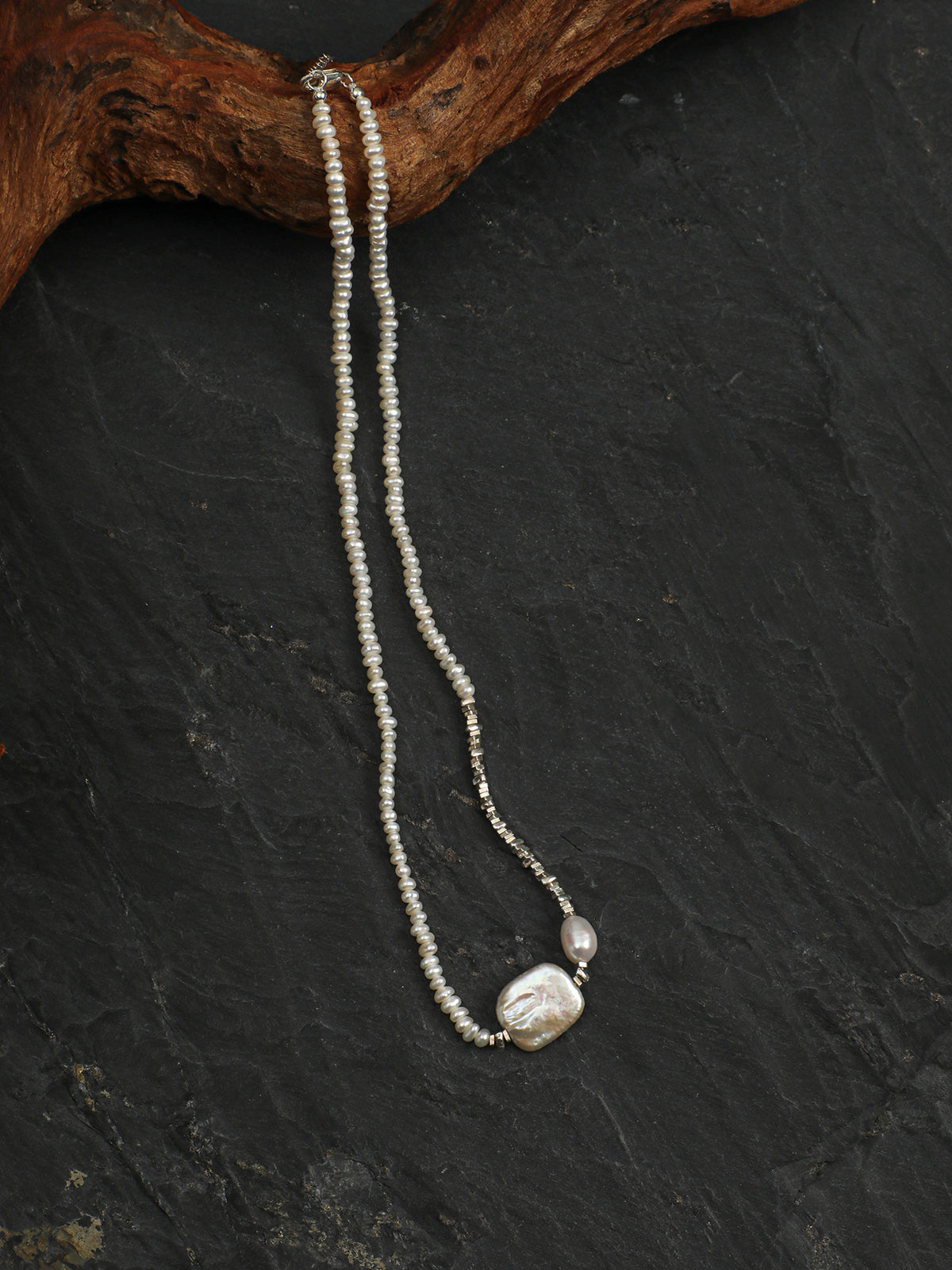 Lunar Tide · Smooth Baroque Pearl & Silver Nugget Choker