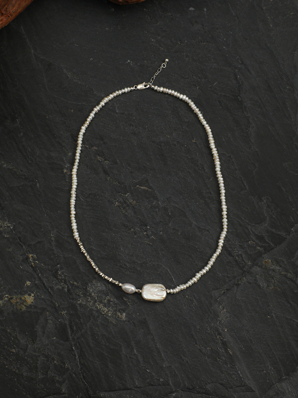 Lunar Tide · Smooth Baroque Pearl & Silver Nugget Choker