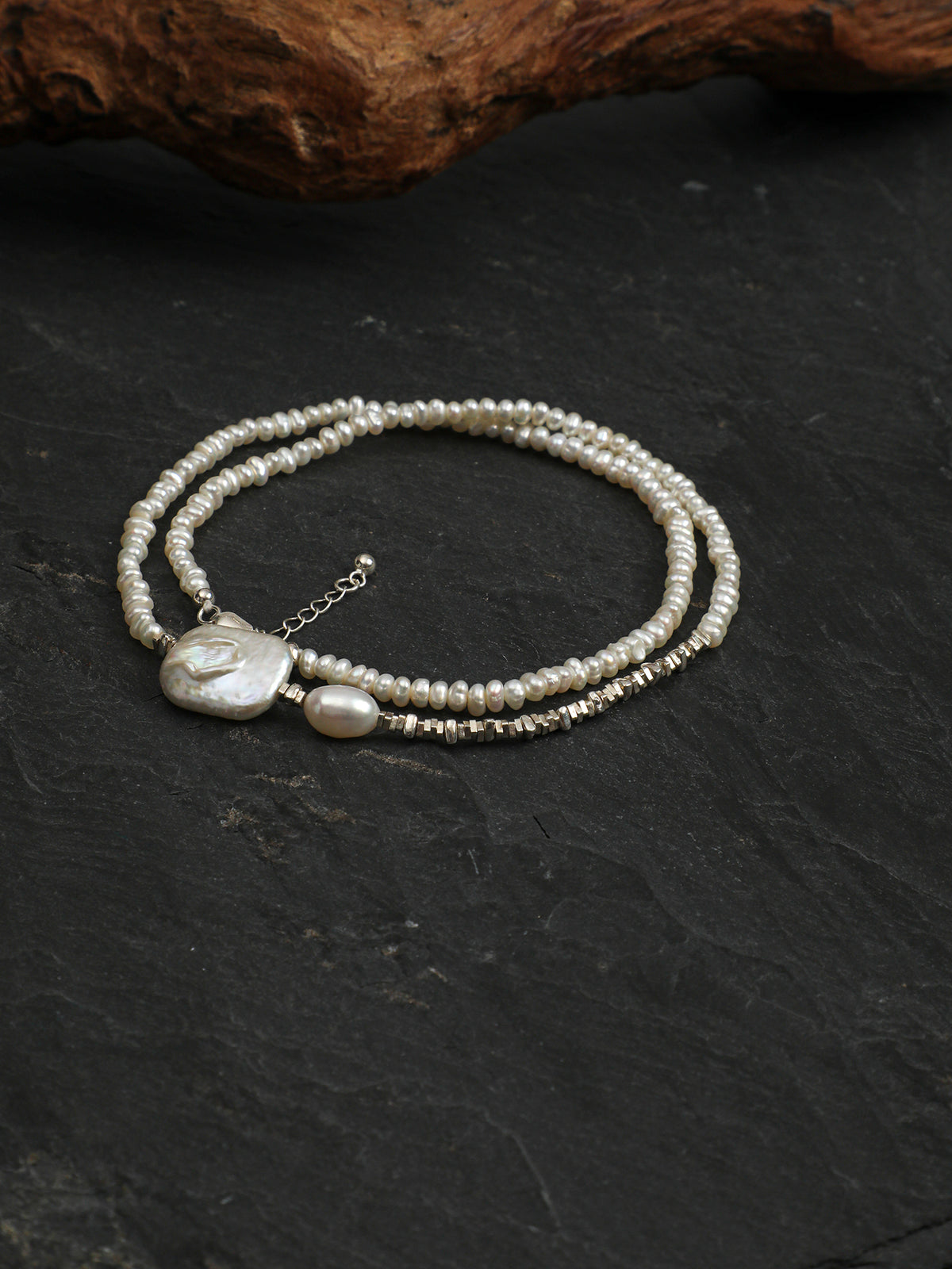 Lunar Tide · Smooth Baroque Pearl & Silver Nugget Choker