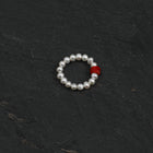 Illusion Pearl · Crimson Coral & Seed Pearl Stretch Ring