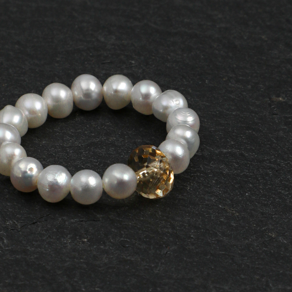 Gentle Moon · Honey Citrine & Seed Pearl Stretch Ring
