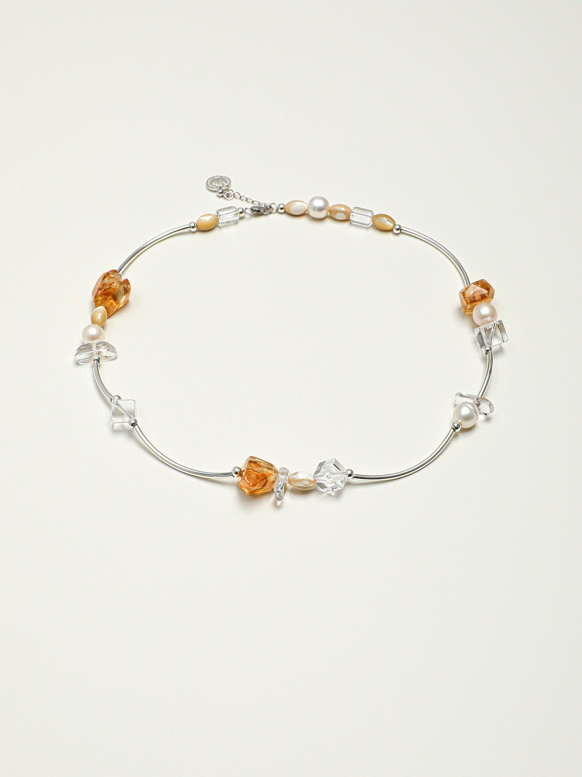 Luminous Prism - Citrine & Clear Quartz Silver Necklace
