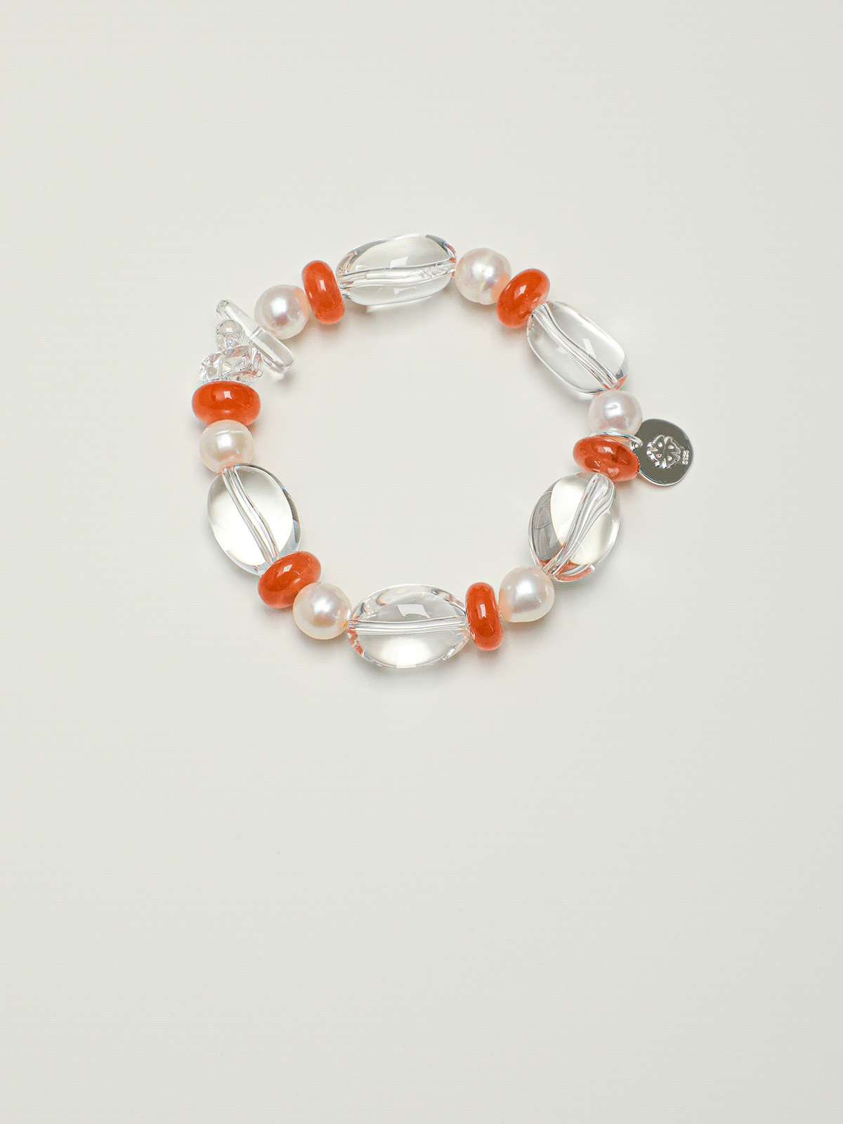 Crimson Crystal · Nanhong Agate, Clear Quartz & Pearl Bracelet