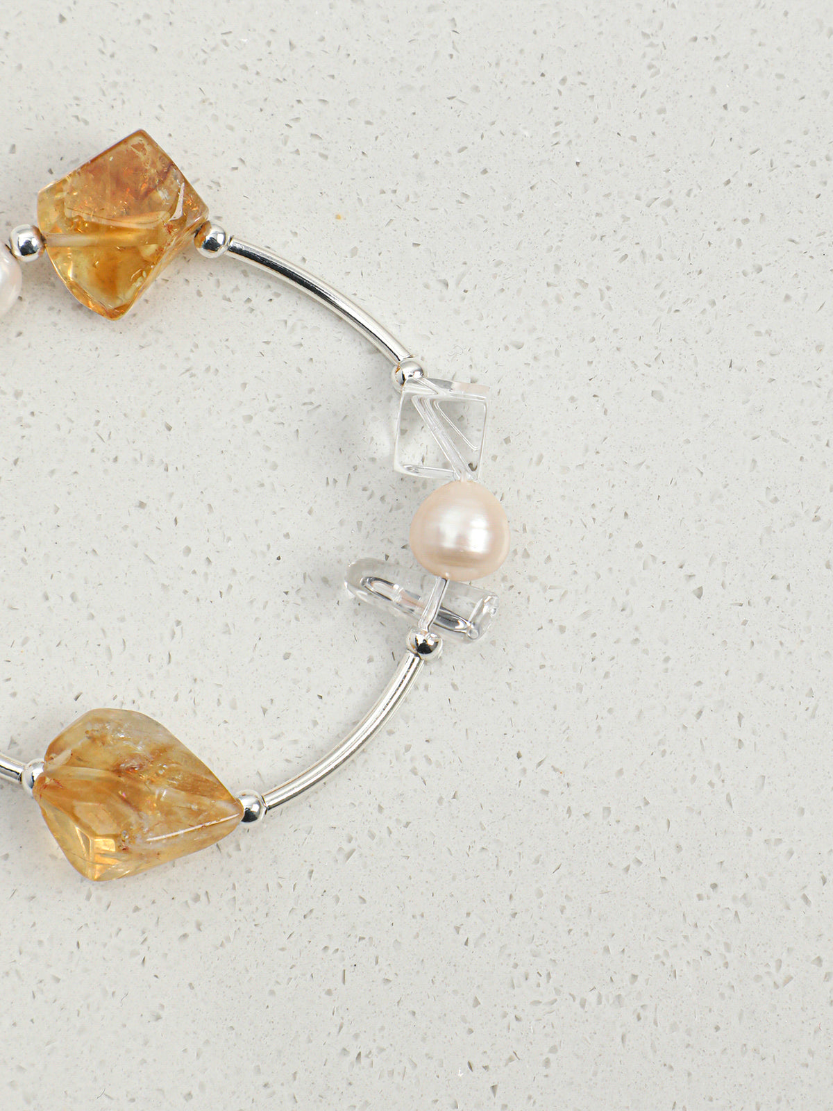 Golden Glow · Brazilian Citrine, Pearl & Curved Silver Bracelet
