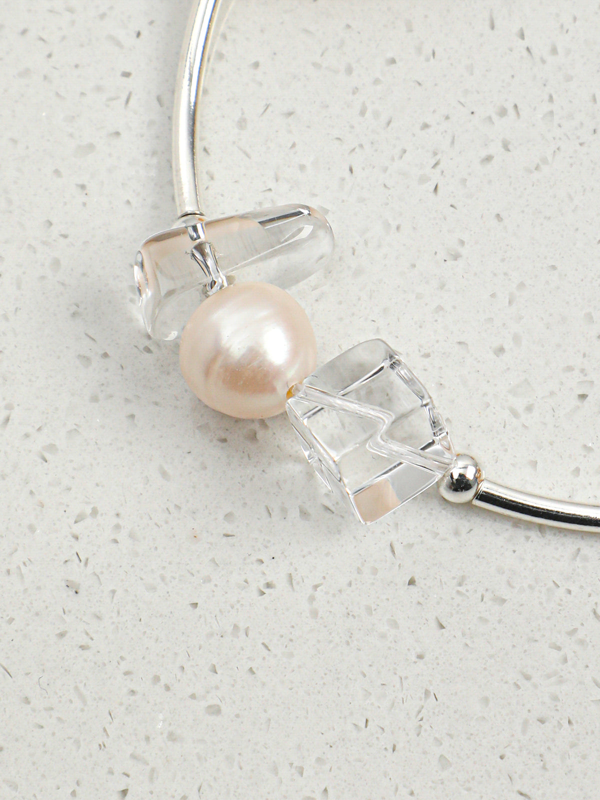 Golden Glow · Brazilian Citrine, Pearl & Curved Silver Bracelet