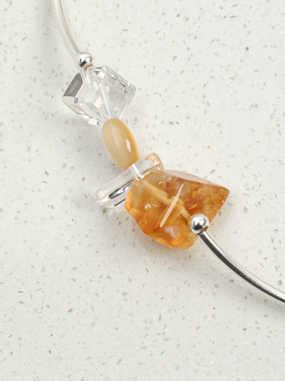 Luminous Prism - Citrine & Clear Quartz Silver Necklace