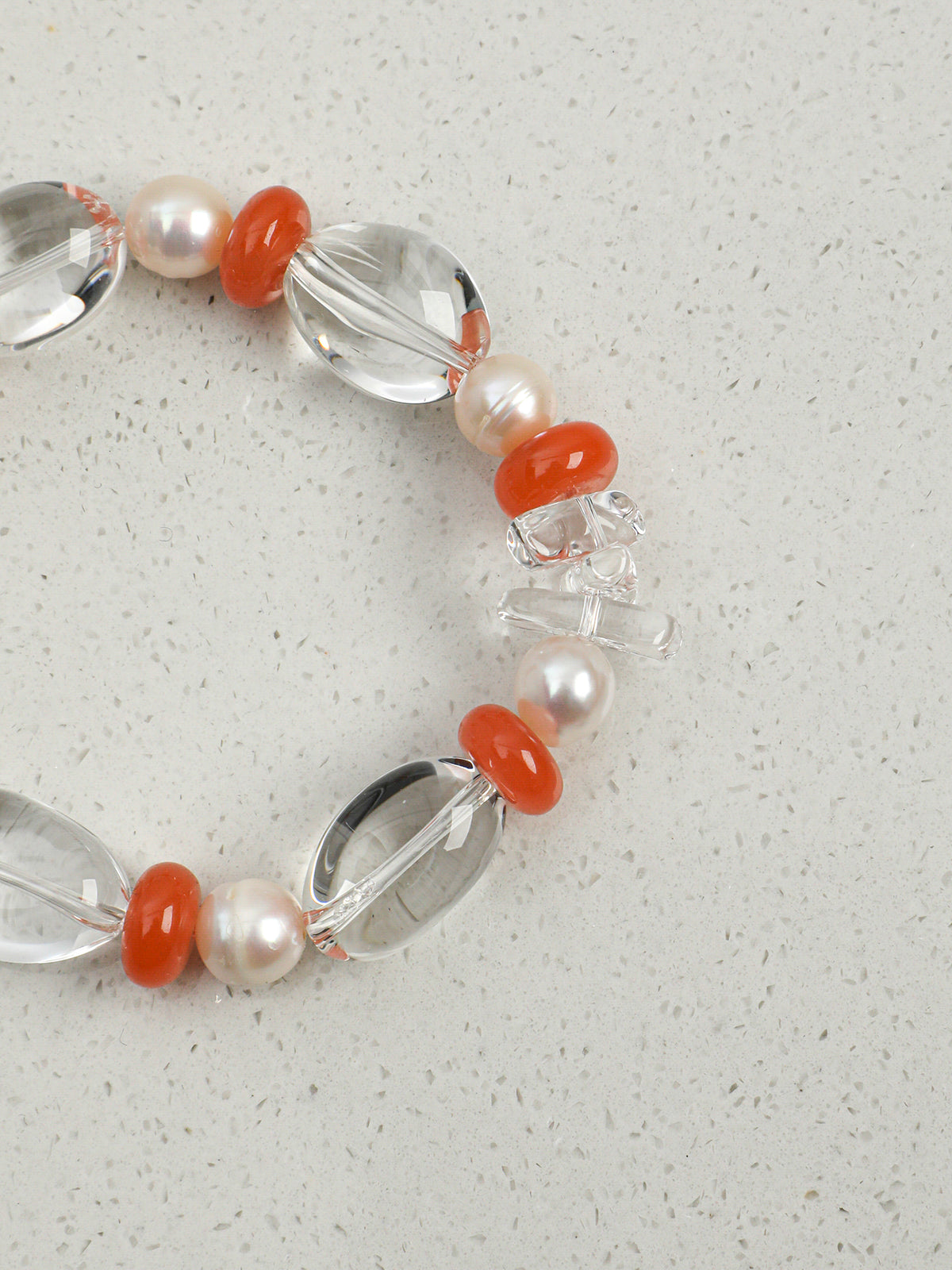 Crimson Crystal · Nanhong Agate, Clear Quartz & Pearl Bracelet